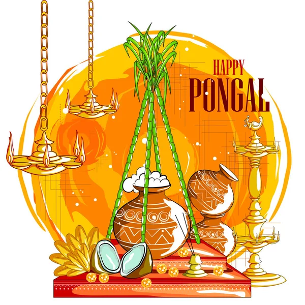 Feliz festival Pongal de Tamil Nadu India fondo — Vector de stock