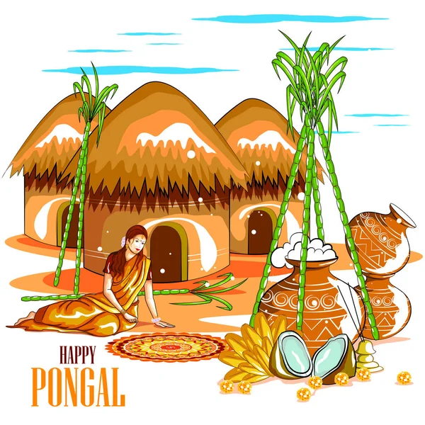 Happy Pongal festival of Tamil Nad India — стоковый вектор