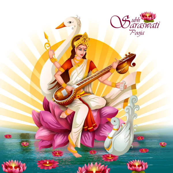 Illustration of Goddess Saraswati for Vasant Panchami Puja of India — ストックベクタ