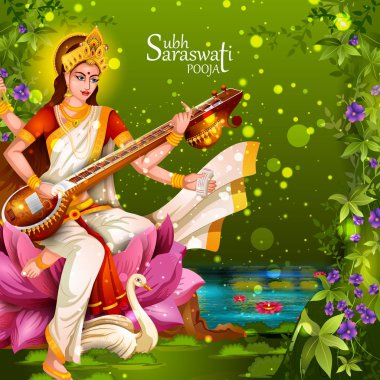 illustration of Goddess Saraswati for Vasant Panchami Puja of India