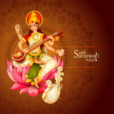 illustration of Goddess Saraswati for Vasant Panchami Puja of India
