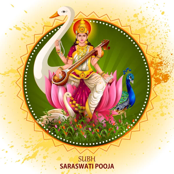 Illustration of Goddess Saraswati for Vasant Panchami Puja of India — ストックベクタ