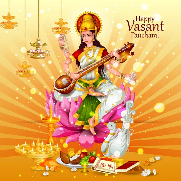 Illustration der Göttin Saraswati für vasant panchami puja von Indien — Stockvektor