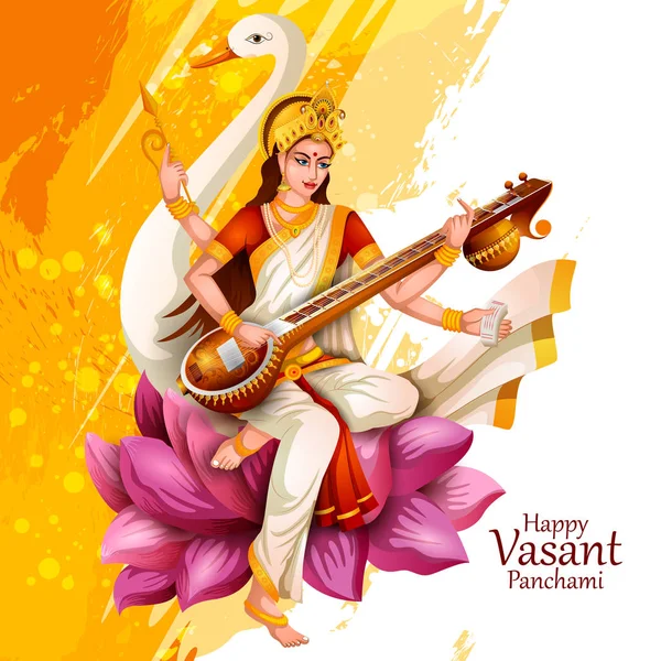 Illustration of Goddess Saraswati for Vasant Panchami Puja of India — Stok Vektör