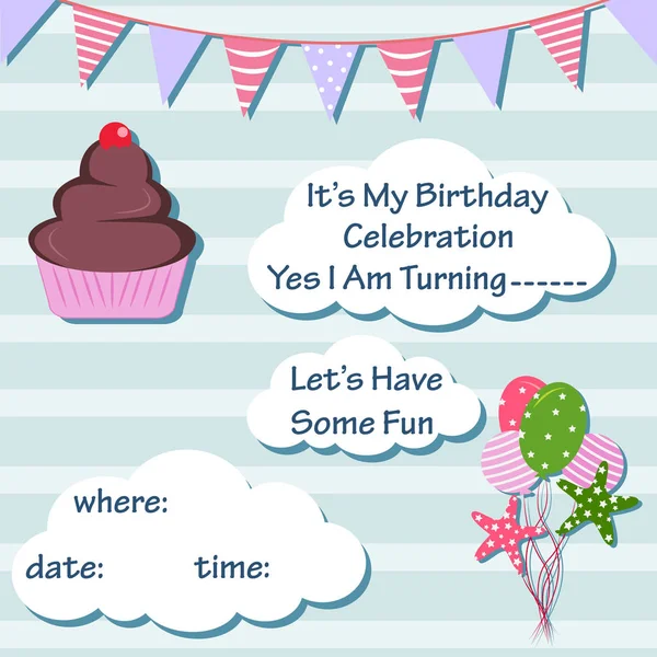 Vector ilustración de colorido cuento de hadas de moda unicornio invitación tarjeta plantilla fondo para el cumpleaños — Vector de stock