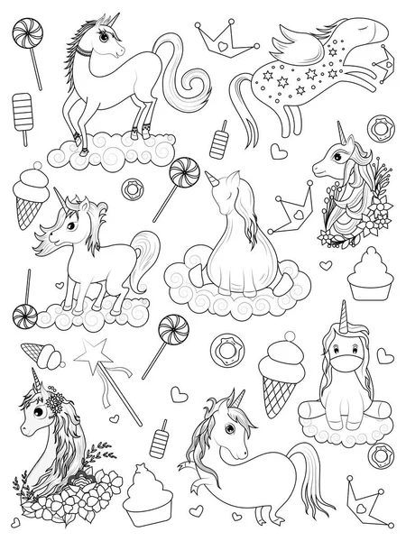 Vettoriale illustrazione di colorato trendy fiaba unicorno invito scheda elemento per compleanno — Vettoriale Stock