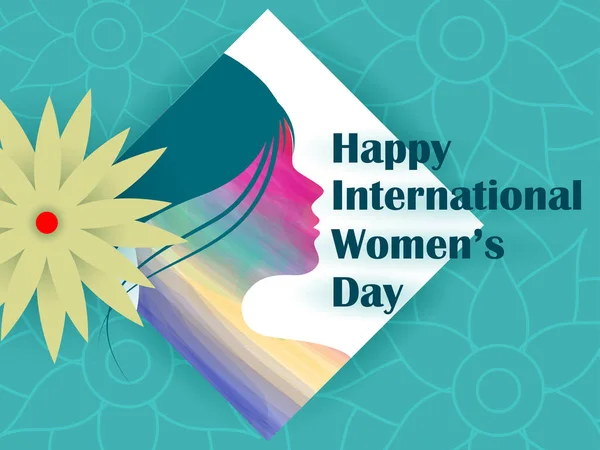 Illusztráció a gyönyörű nő Happy International Women Day üdvözlet Háttér — Stock Vector