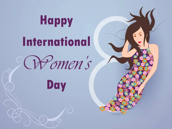 Illustration der schönen Frau für Happy International Womens Day Grüße Hintergrund — Stockvektor