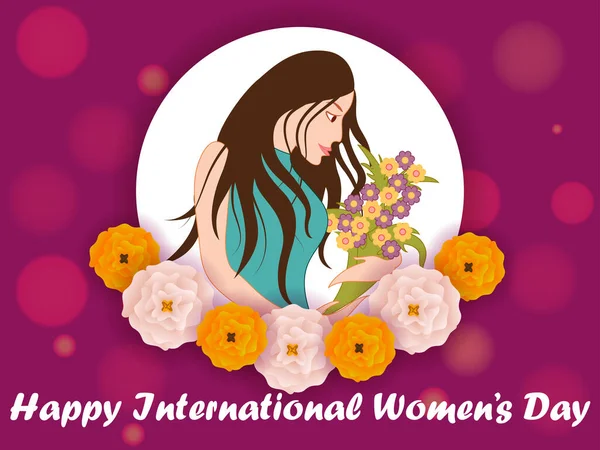 Illustratie van mooie vrouw voor Happy International Womens Day begroetingen Achtergrond — Stockvector