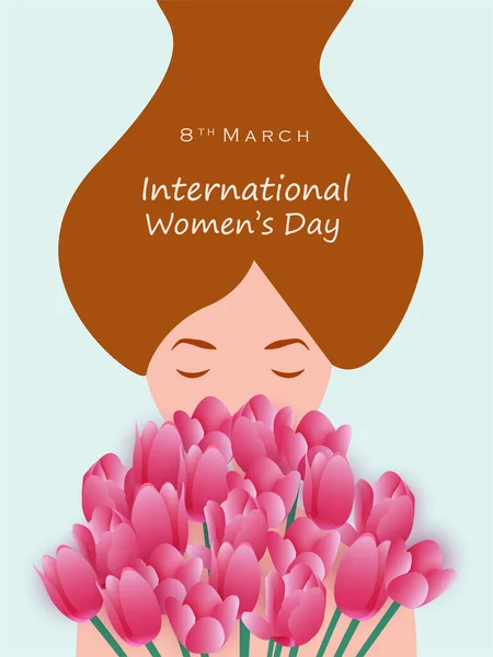 Illustratie van mooie vrouw voor Happy International Womens Day begroetingen Achtergrond — Stockvector