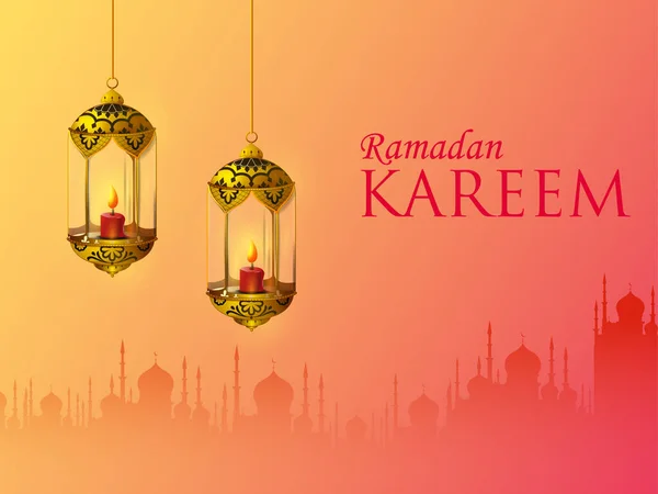 Fondo de celebración islámica con texto Ramadán Kareem — Archivo Imágenes Vectoriales