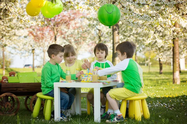 Szczęśliwy słodki przedszkolaków, obchodzi piąte urodziny cu — Zdjęcie stockowe