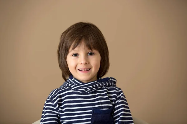 Sweet preschool boy, making faces with different emotion — Stock Photo, Image