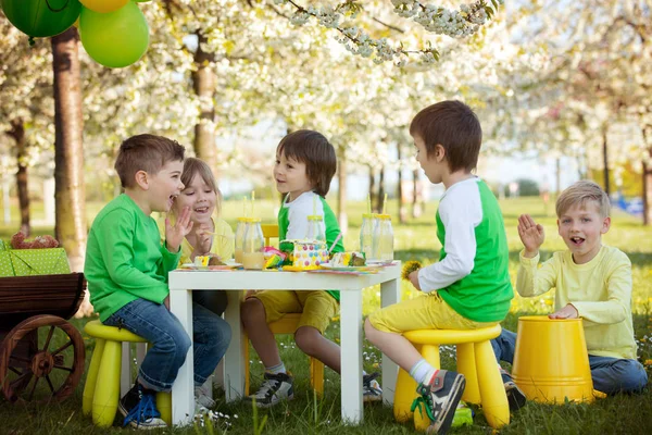 Felice dolce bambini in età prescolare, festeggiando il quinto compleanno di cu — Foto Stock