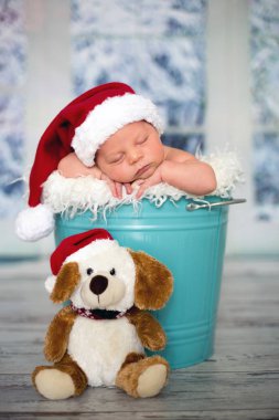 Yeni doğan bebek çocuk, Noel şapka l portresi uyku