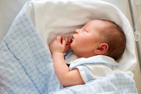 新生的婴儿躺在小床里在产前医院 — 图库照片