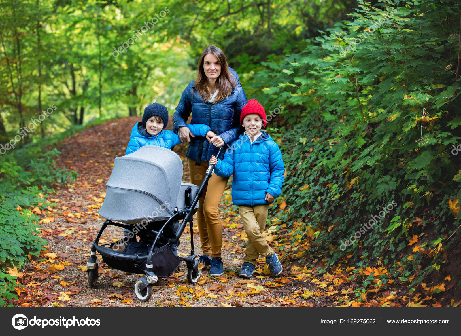 three child stroller