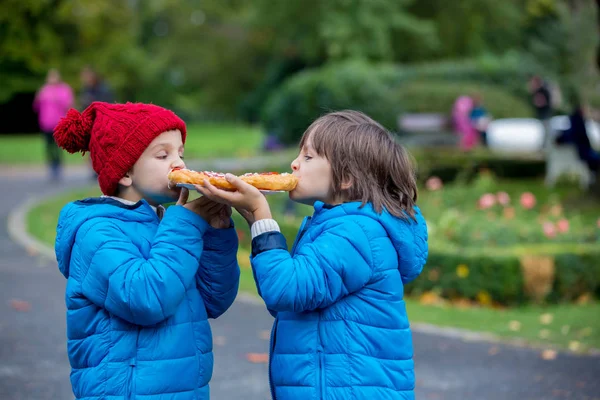 Jonge preschool chyoung kleuters, jongen broers, eten — Stockfoto