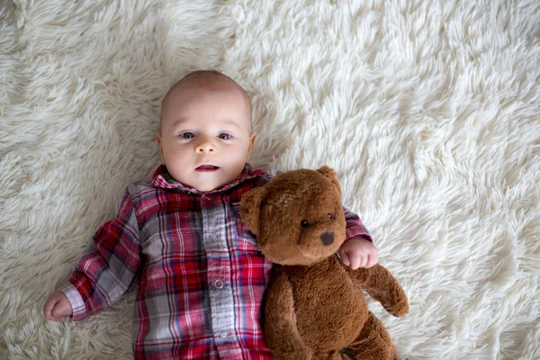 Christmas portrait of cute little newborn baby boy, dressed in c — Stock Photo, Image