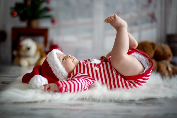 Christmas portrait of cute little newborn baby boy — Stock Photo, Image
