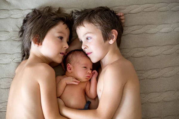 Δύο παιδιά, νήπια και τον μεγάλο αδελφό, αγκάλιασμα και το φίλημα t — Φωτογραφία Αρχείου
