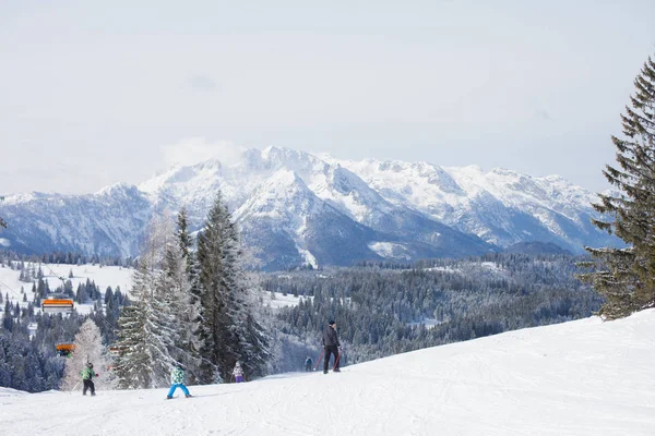 Inverno paesaggio innevato di un comprensorio sciistico in Austria — Foto Stock