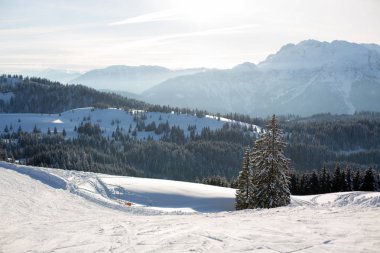 Sahne kış karlı manzarada Avusturyalı Apls Ski alansal