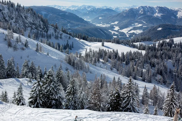 Paysage hivernal enneigé dans les Apls autrichiens dans le domaine skiable — Photo