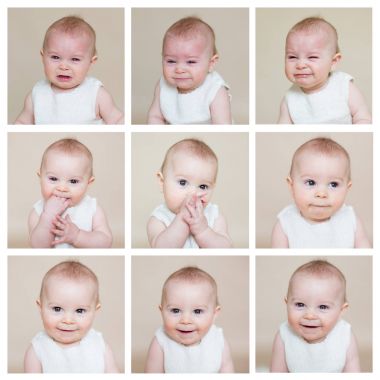 Farklı surat küçük bir toddler bebek çocuk şirin kolaj