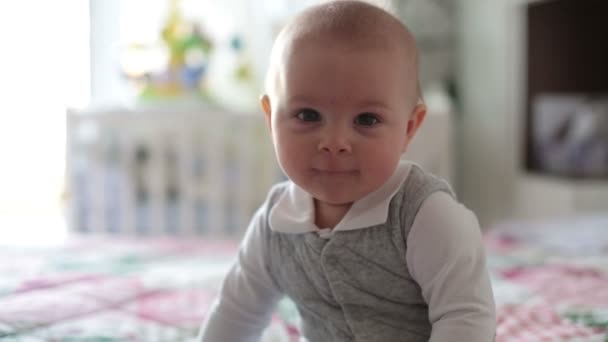 Portrait Cute Smiling Infant Baby Boy Happy Childhood Concept — Stock Video