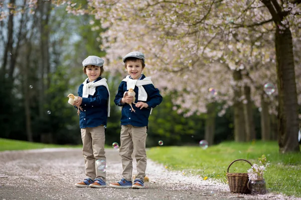 두 귀여운 유치원 아이, 소년 형제 litt 놀고 — 스톡 사진