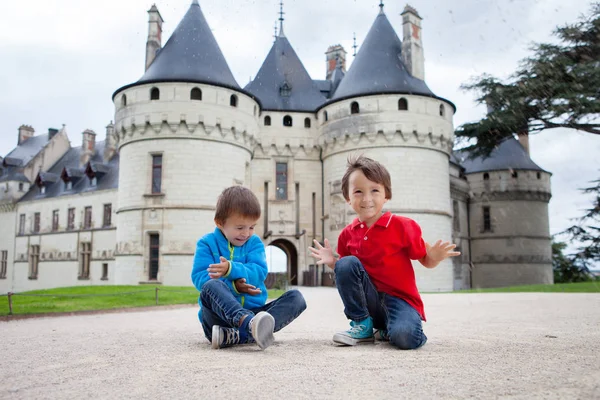 Ładny portret dwojga dzieci, ładny chłopak braci w Chaumont cas — Zdjęcie stockowe