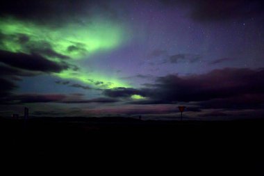 Beautiful landscape with Aurora borealis taken in Iceland on a c
