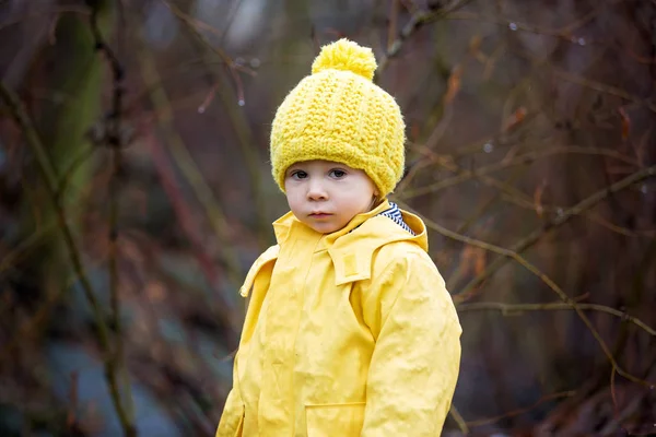 Schöne lustige blonde Kleinkind Junge mit Gummienten und colorfu — Stockfoto
