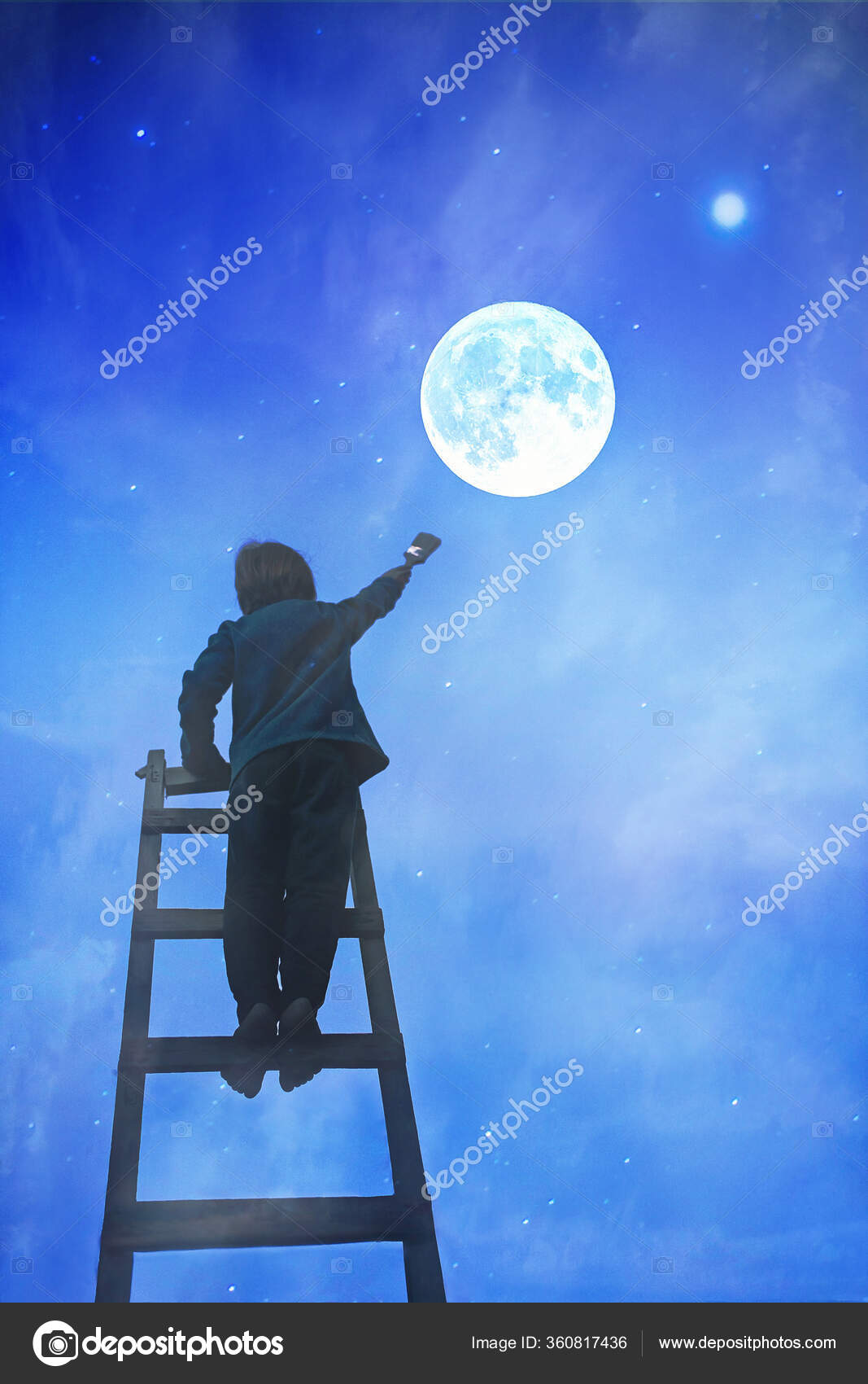 Lindo Chico Escuela Escalando Último Pintando Estrellas Cielo