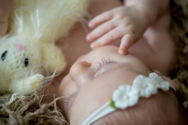 Close Portrait Newborn Baby Girl Studio — Stock Photo, Image