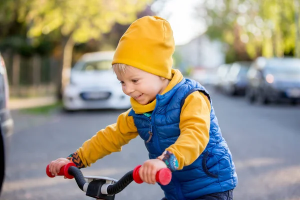 Kinder Spielen Auf Der Straße Mit Blühenden Rosa Kirschbäumen Bei — Stockfoto