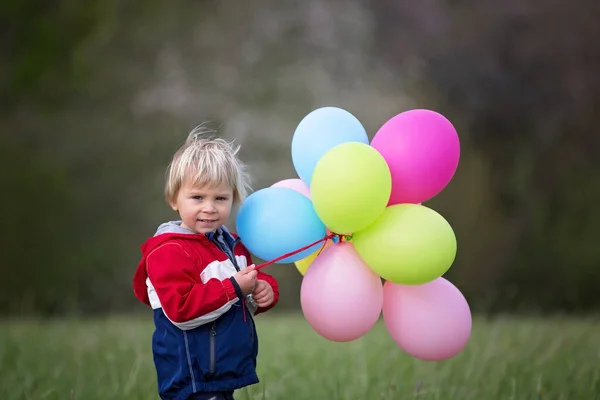 Klein Kind Schattig Jongen Een Lente Koude Winderige Regenachtige Dag — Stockfoto