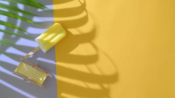 レモン風味のポプシクルを紫色と黄色の背景にコピースペースと創造的な最小限の夏のコンセプト — ストック写真