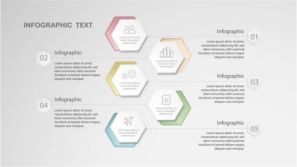 Plantilla Infografías Opciones Con Hexágono Estilo Mínimo Para Diseño Del — Vector de stock