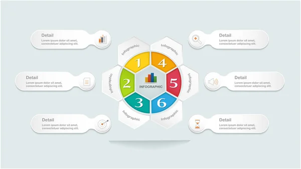 Illustrazione Vettoriale Modello Infografico Moderno Con Cerchio Centro Passaggi Opzione — Vettoriale Stock