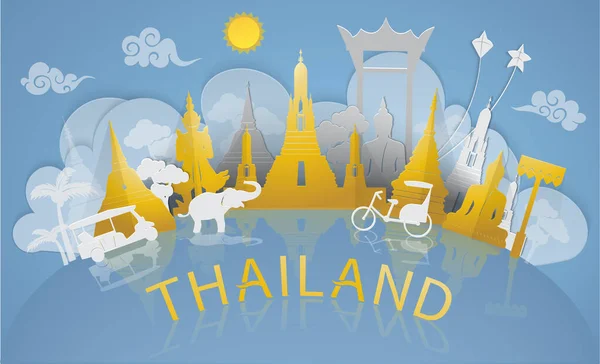 Thailand Reise Illustrator Berühmte Sehenswürdigkeiten Und Touristenattraktion Von Thailand Mit — Stockvektor