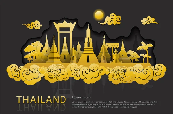 Tailandia Ilustrador Viajes Monumentos Famosos Atracción Turística Tailandia Con Estilo — Vector de stock