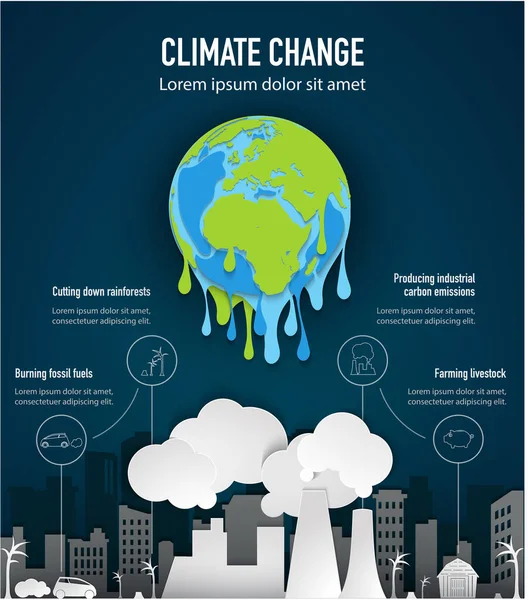 Informace Změně Klimatu Vliv Změny Klimatu Modré Pozadí Vektorová Ilustrace — Stockový vektor