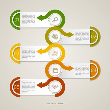 Renkli bilgi, 5 seçenekli Vektör illüstrasyonu, zaman çizelgeleri iş, eğitim, plan, iş akışı veya diyagramlar için kullanılabilir   