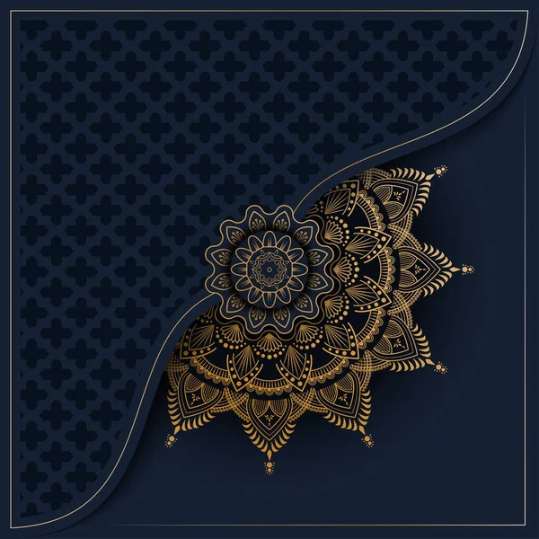 Luxury Ornament Pattern Golden Ornament Mandala Navy Blue Background Invitation — Stock Vector
