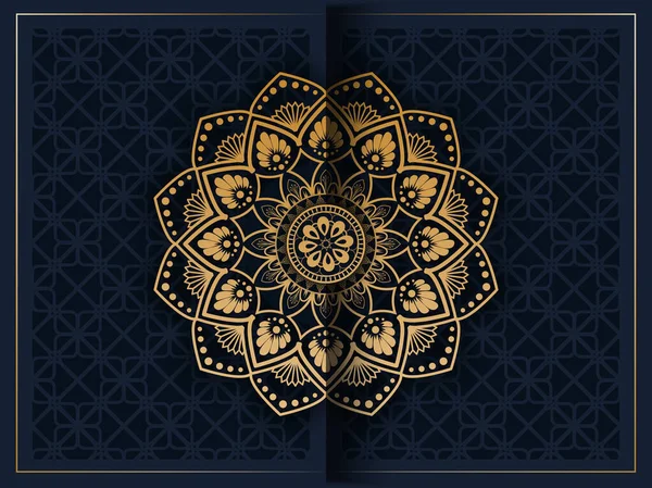 Luxury Ornament Pattern Golden Ornament Mandala Navy Blue Background Invitation — Stock Vector