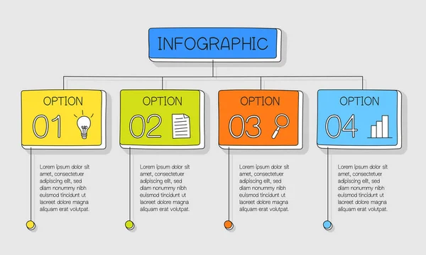 Kolorowe Ręcznie Rysowane Infografiki Ilustracja Wektora Opcjami Kolorowe Pola Tekstowe — Wektor stockowy