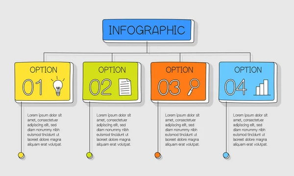 Colorida Infografía Dibujada Mano Ilustración Vectorial Con Opciones Cuadros Texto — Vector de stock