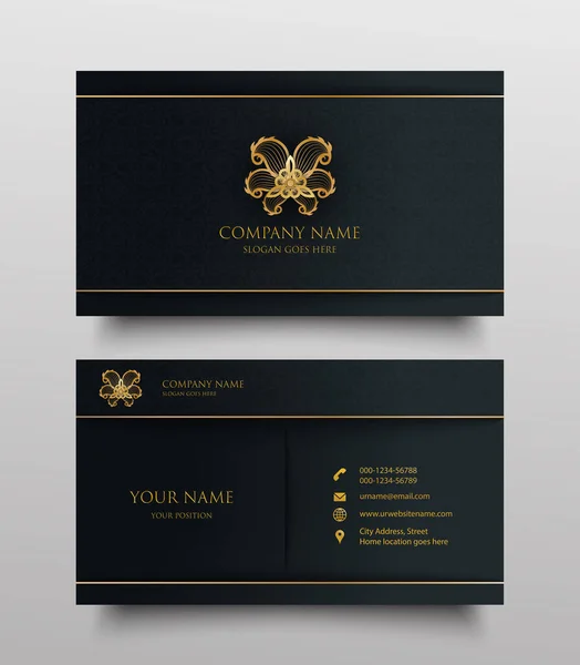 Luxury Business Card Gold Floral Ornamental Logo Place Text Dark — Stock Vector
